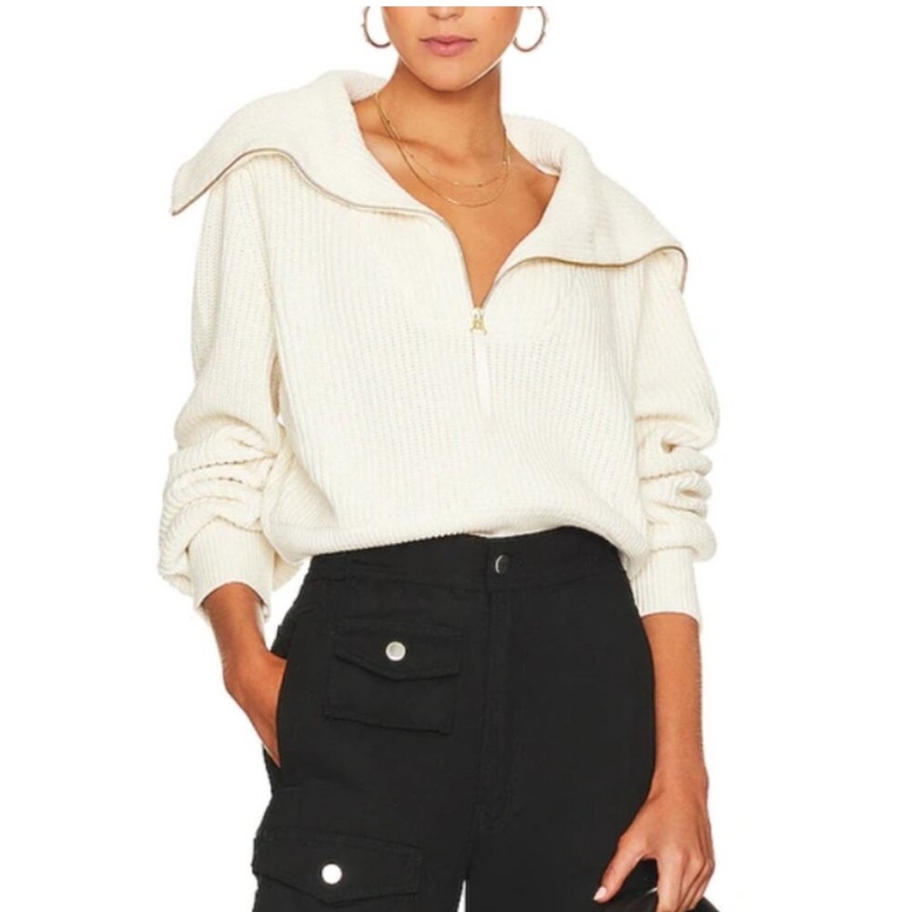 Varley Cream Half-Zip Ribbed Sweater